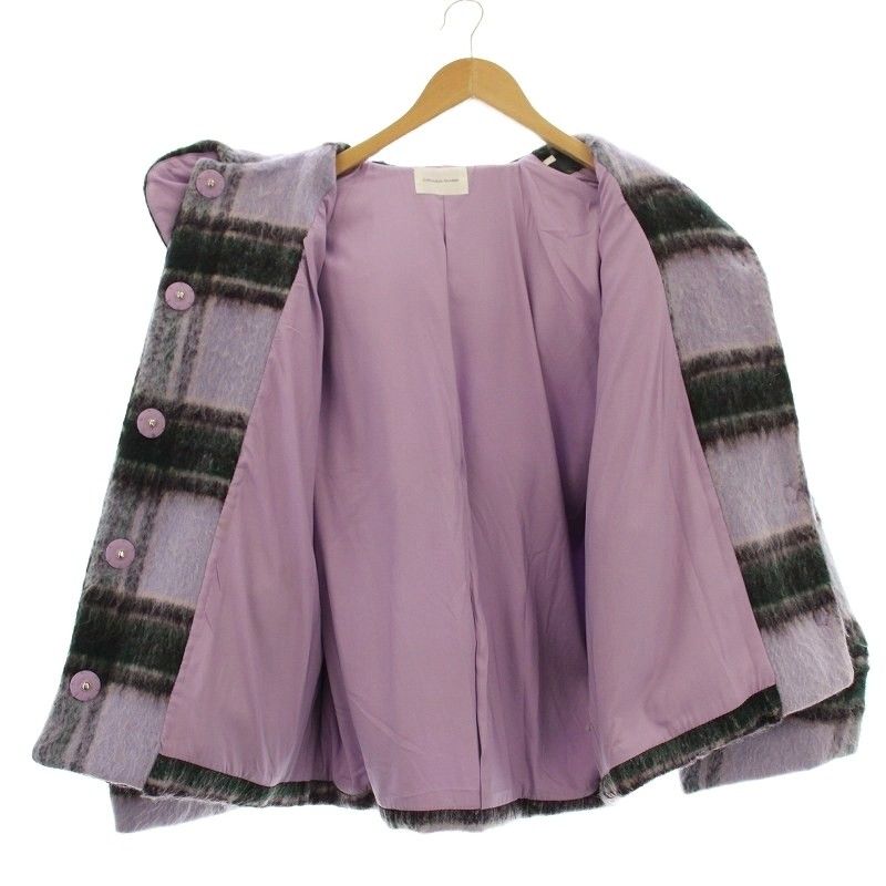 未使用 タグ付き CAROLINA GLASER シャギーチェック コート カロリナ グレイサー CAROLINA GLASER ビッグカラー シャギーコート