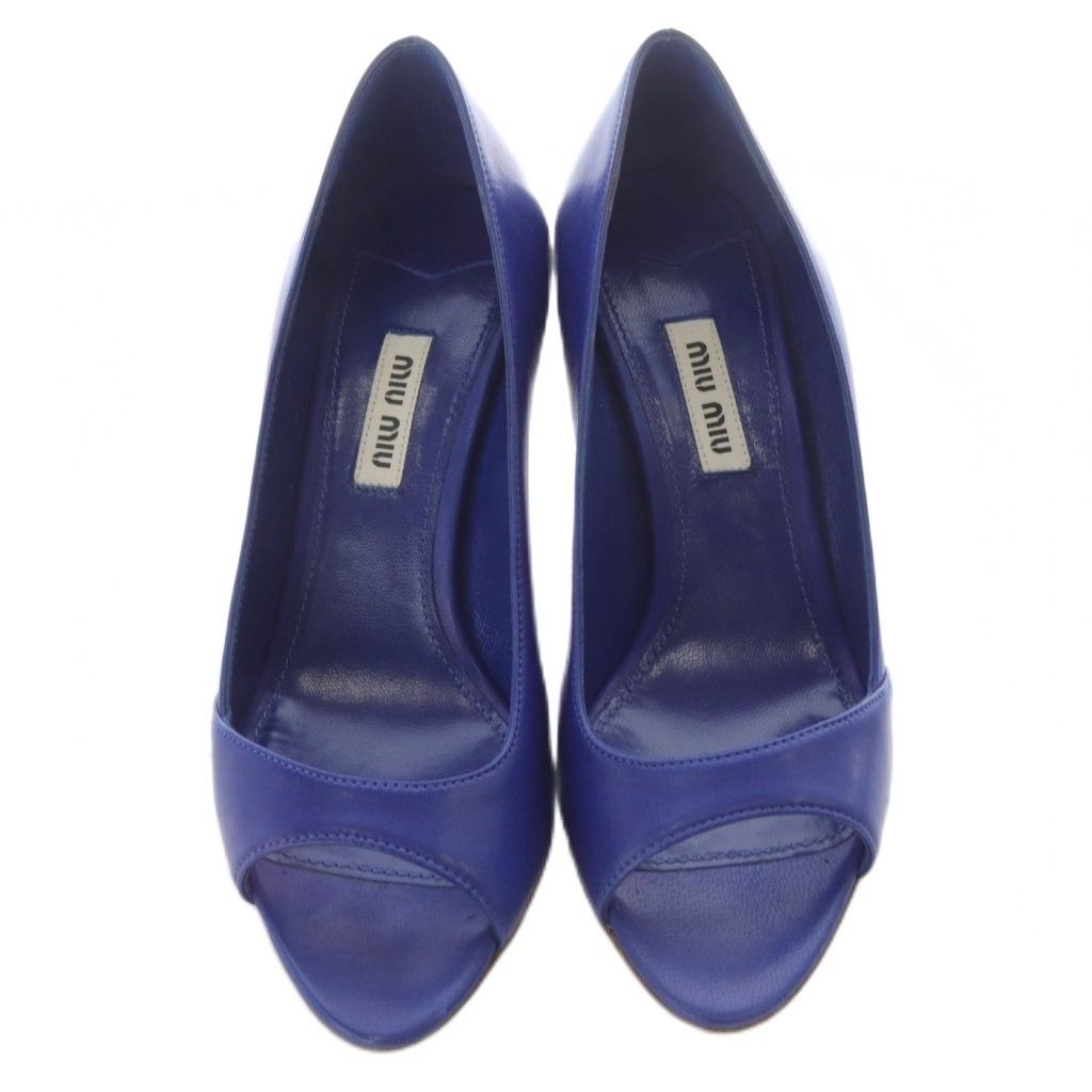 ミュウミュウ miumiu オープントゥ パンプス ピンヒールレザー 36 青