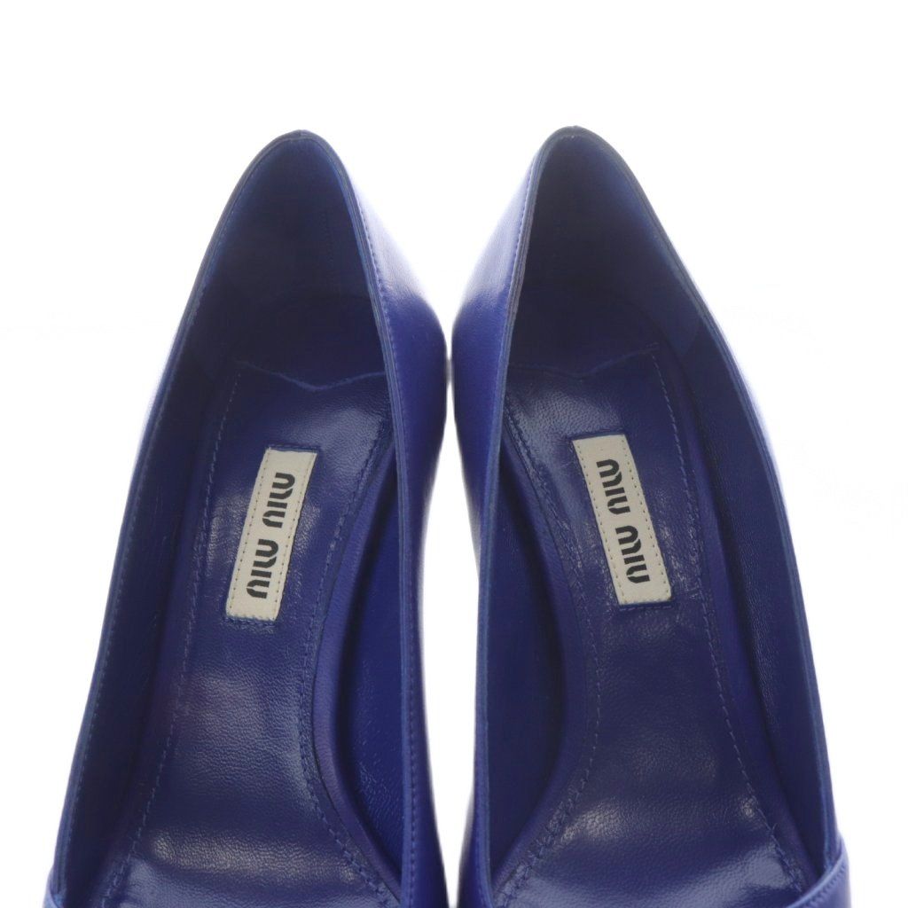 ミュウミュウ miumiu オープントゥ パンプス ピンヒールレザー 36 青