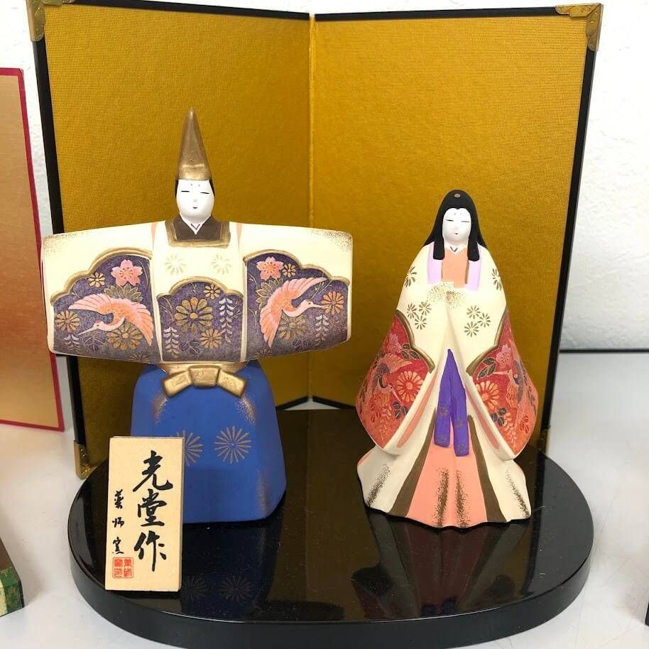 ss8252 【中古】 ミニ雛人形 4点セット 親王飾り 4種 2体飾り 立雛