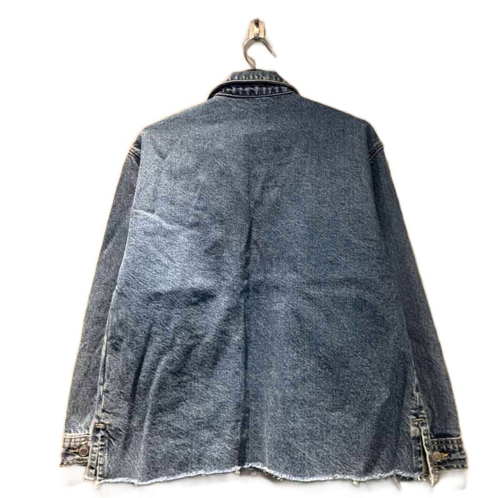 ザラ ZARA デニムポロシャツ スキッパーカラー 長袖 165/84A 青 ブルー