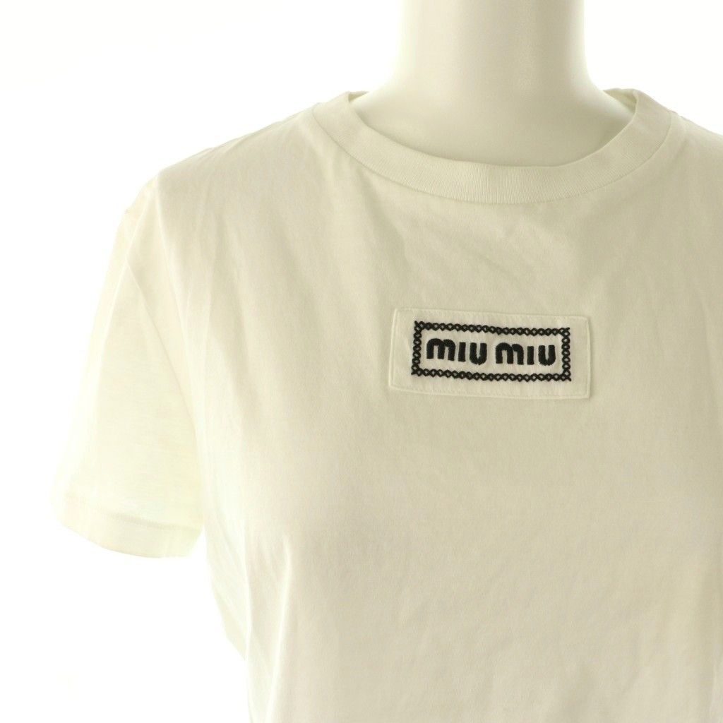 ミュウミュウ miumiu コットンロゴ刺繍Tシャツ カットソー XS ホワイト