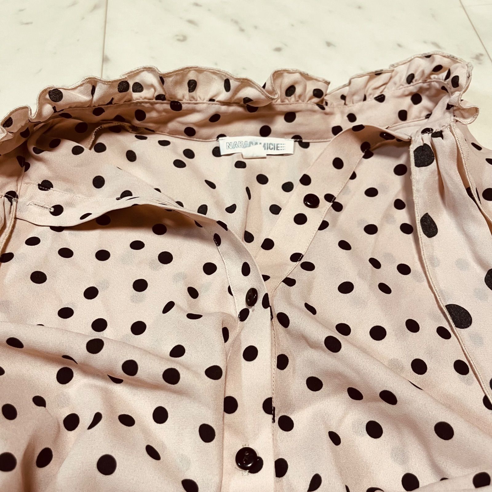 NARACAMICIE ナラカミーチェ ミックスドット ボウタイブラウス 半袖