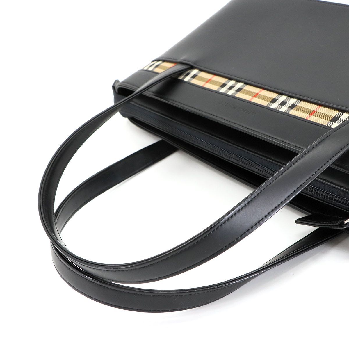 新品同様 バーバリー BURBERRY ハンド バッグ レザー キャンバス