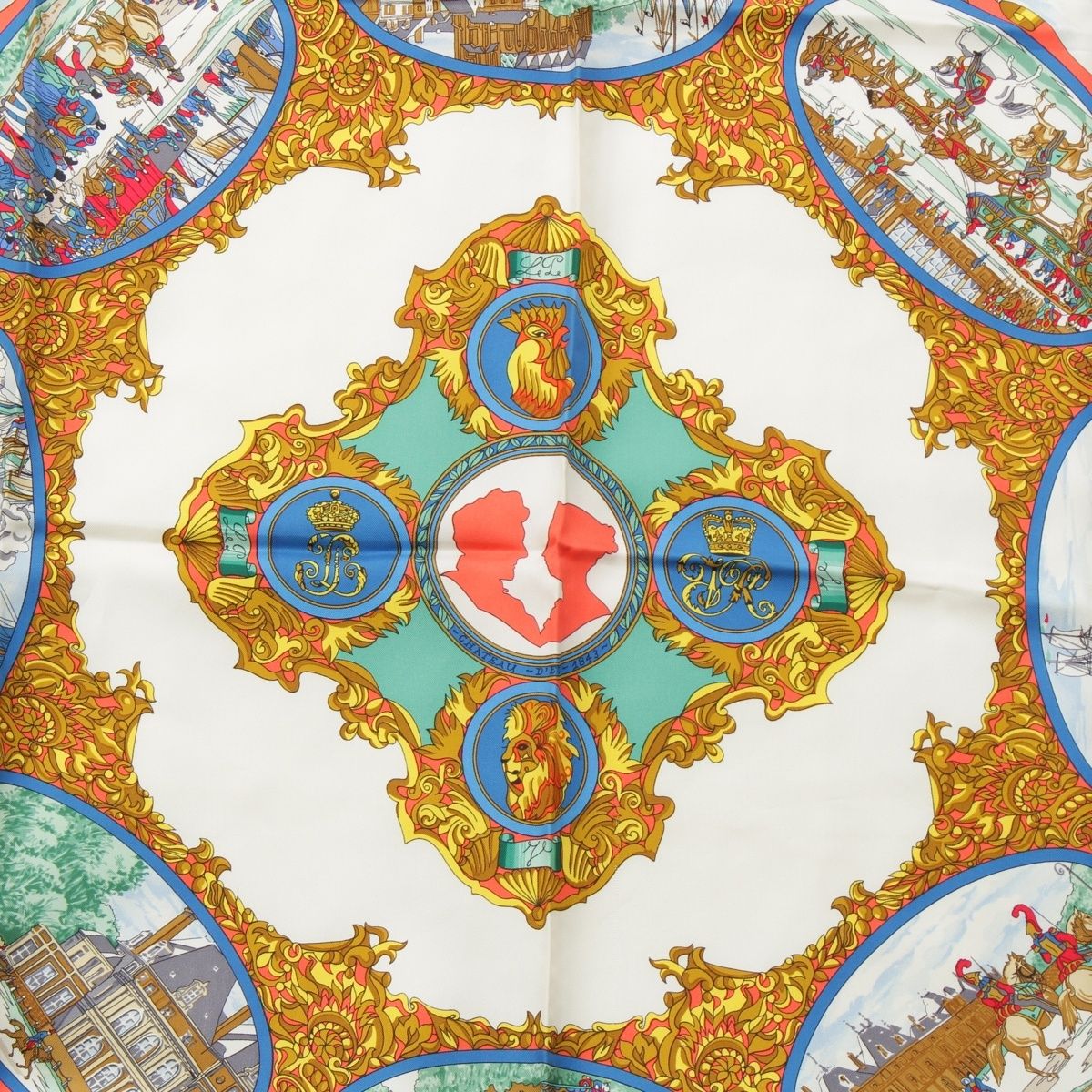 HERMESスカーフ 仏英同盟 エルメス カレ90 シルク 仏英同盟 スカーフ レッド マルチカラー【中古