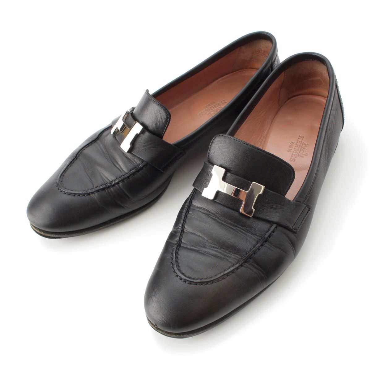 エルメス　靴　モカシンパリ 38 黒　ローファー美品 HERMES（エルメス） モカ シン パリ #38 ローファー 靴 シューズ