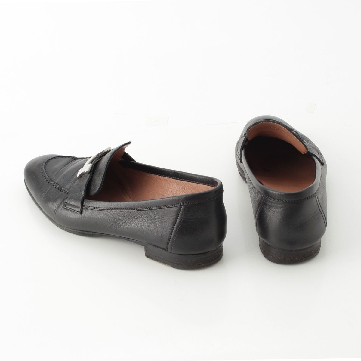 エルメス パリ レザー H金具 モカシン ローファー シューズ ブラック