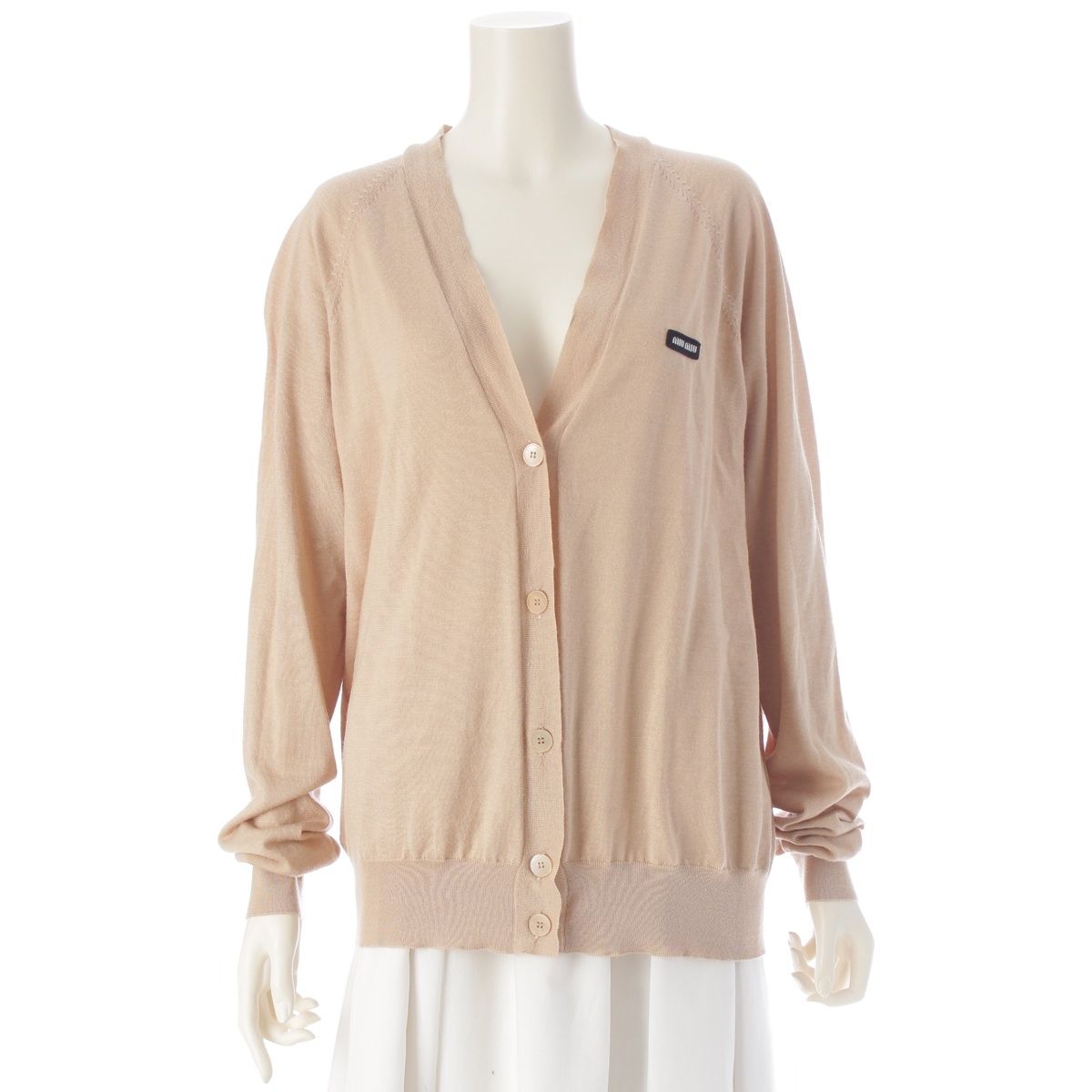 セール新品正規品　ミュウミュウ　ランウェイ着用　シルクxカシミヤ カーディガン ミュウミュウ 2023 カシミヤ×シルク ロゴ カーディガン トップス
