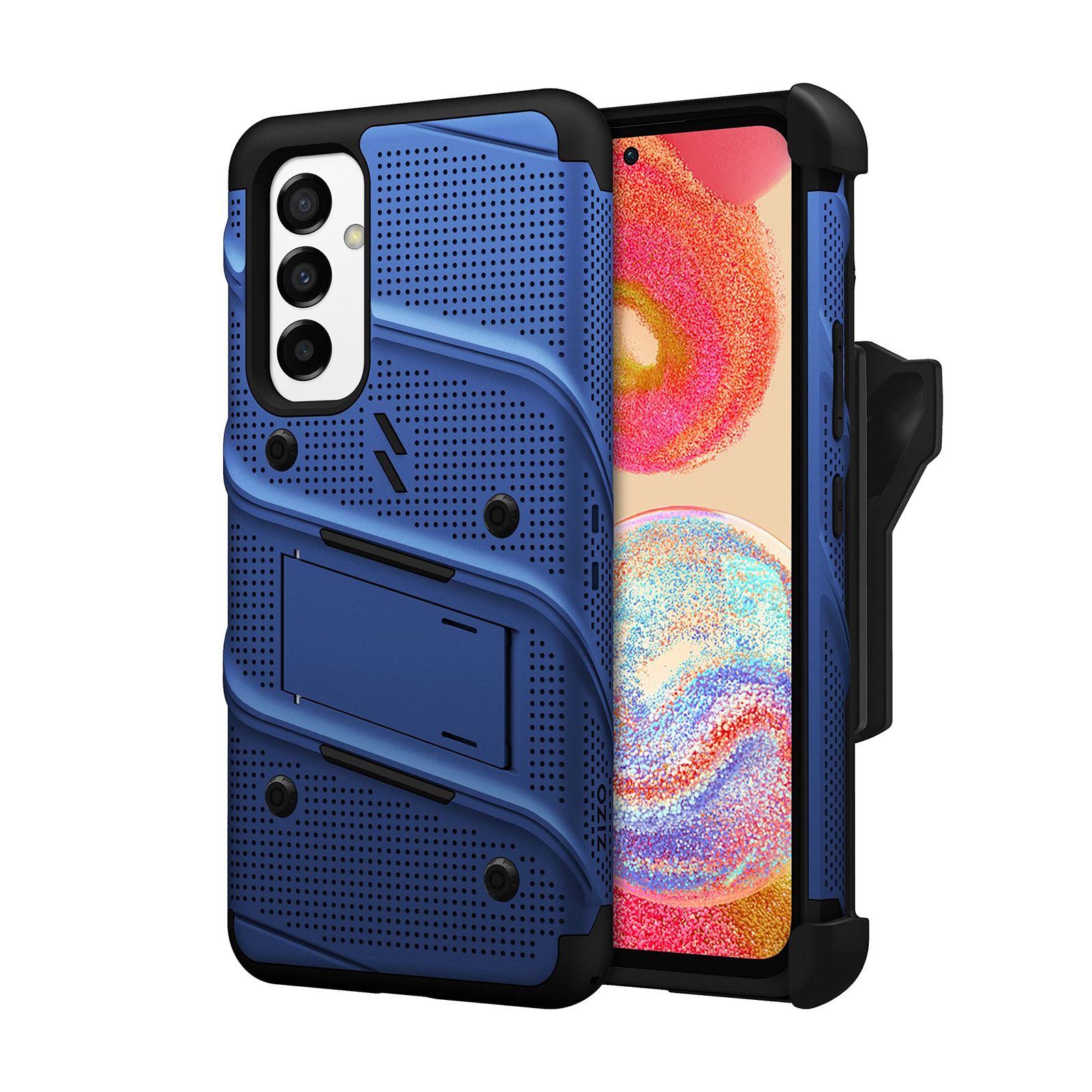 【 ZIZO 】 Galaxy A54 5G (2023) ケース カバー 耐衝撃 衝撃吸収 米軍MIL規格 キックスタンド ベルトクリップ 機能付 強化ガラス保護フィルム（指紋認証非対応） ランヤード 付属 ハイブリッド (ポリカー [ブルー / ブラック]