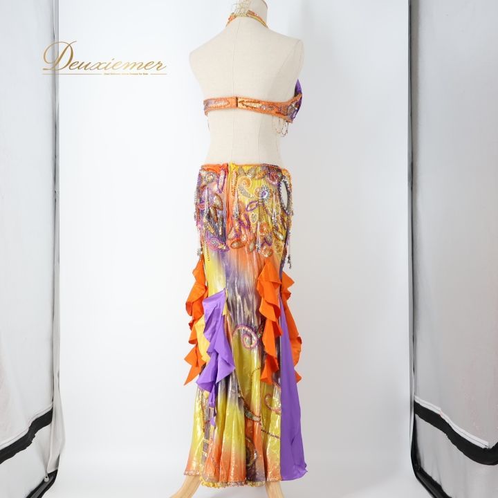 ベリーダンス オリエンタル 衣装 上下セット オレンジ系 トップス