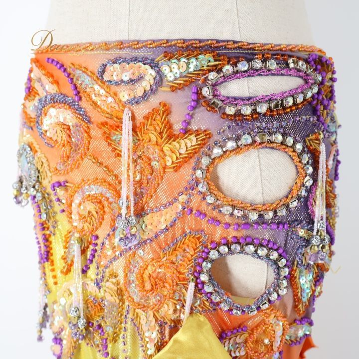 ベリーダンス オリエンタル 衣装 上下セット オレンジ系 トップス