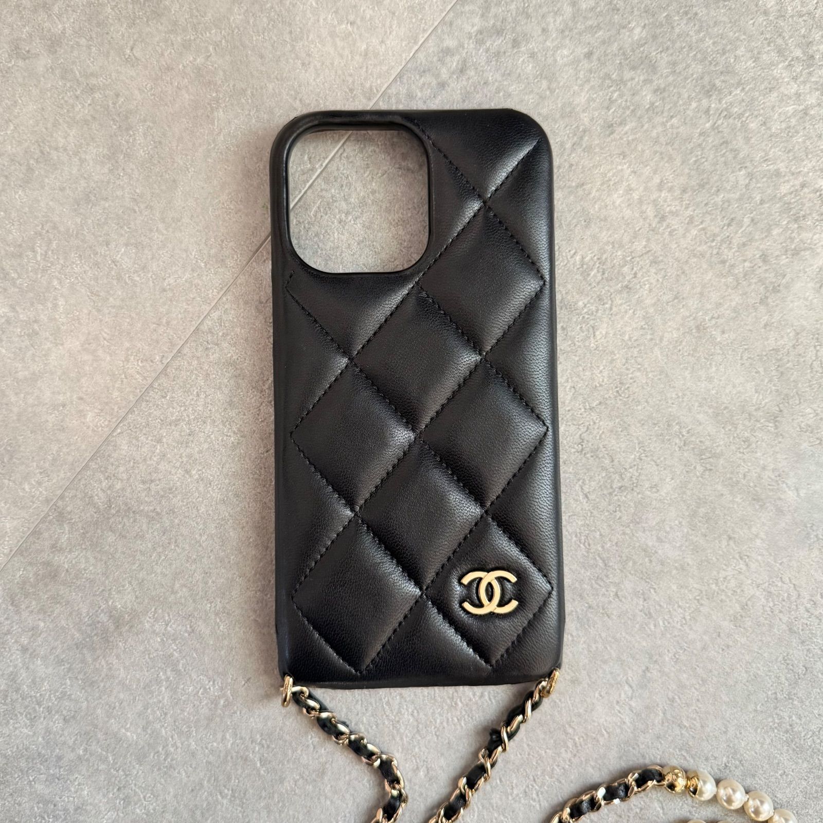 CHANEL シャネル iPhone14ProMax ケース マトラッセ ココマーク パール