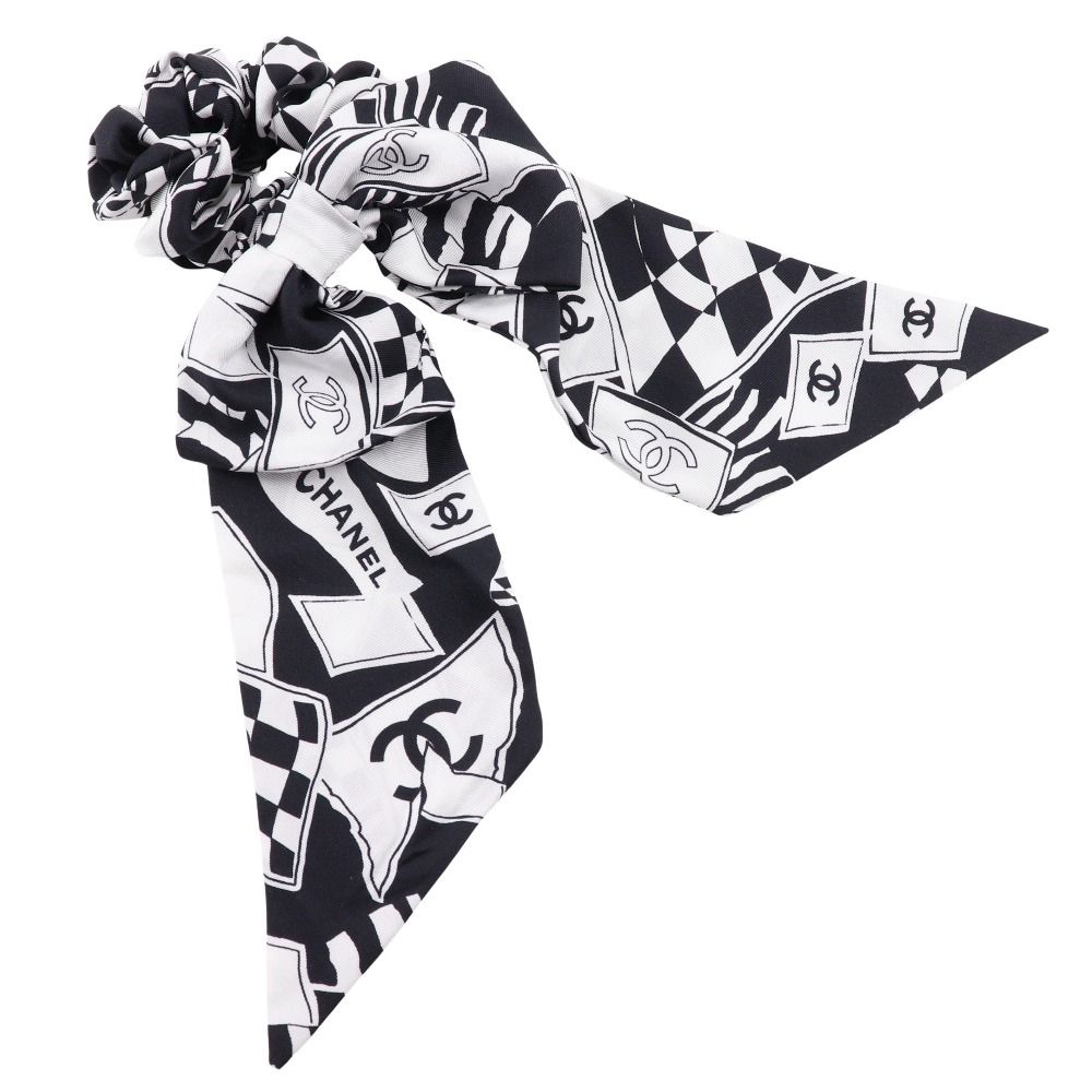 CHANEL】シャネル リボンシュシュ ココマーク シルク 黒/白 レディース