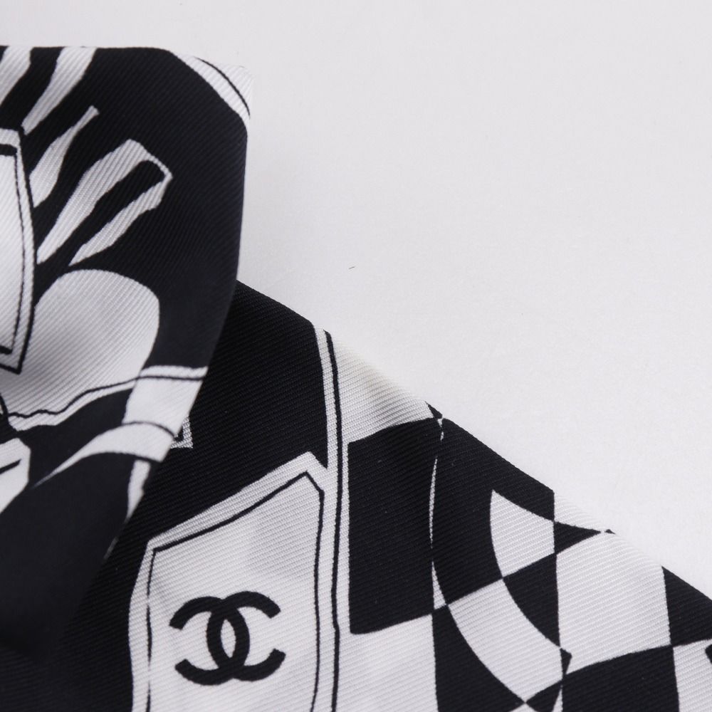 CHANEL】シャネル リボンシュシュ ココマーク シルク 黒/白 レディース