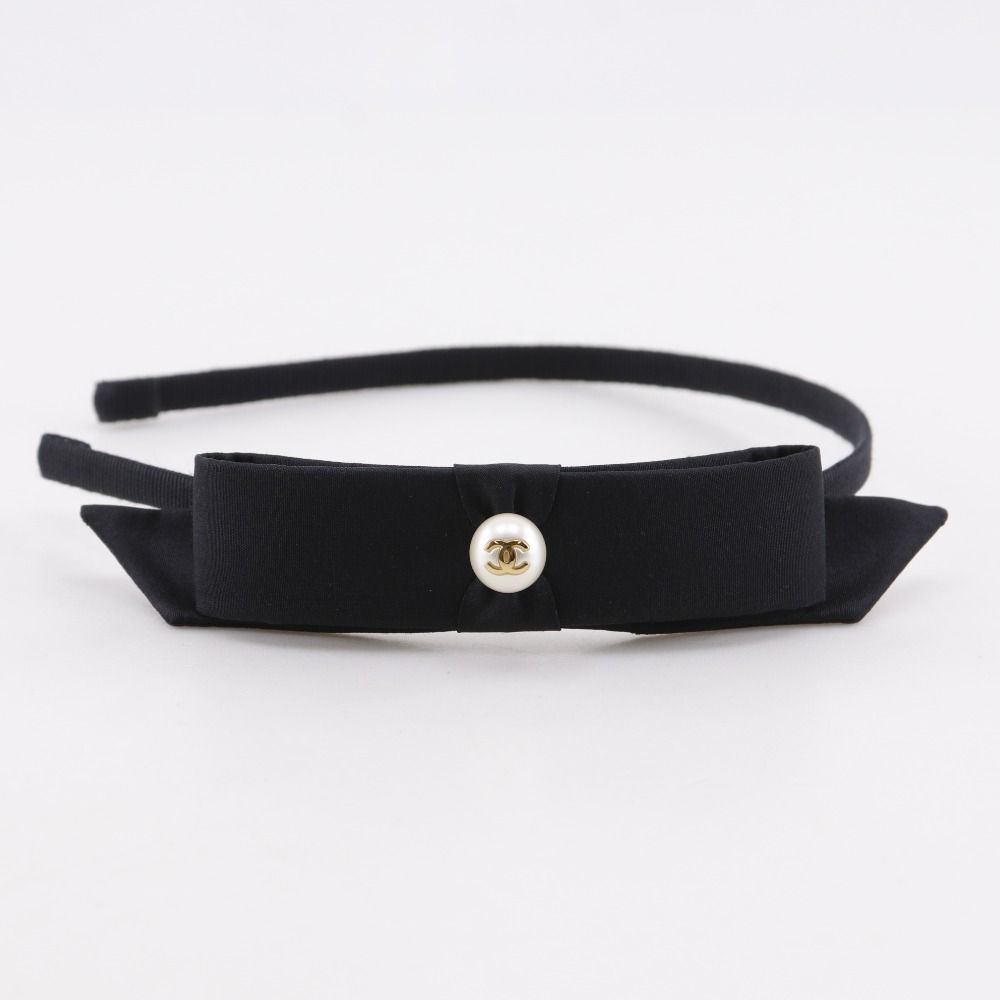 CHANEL】シャネル カチューシャ ココマーク リボン シルク×フェイク