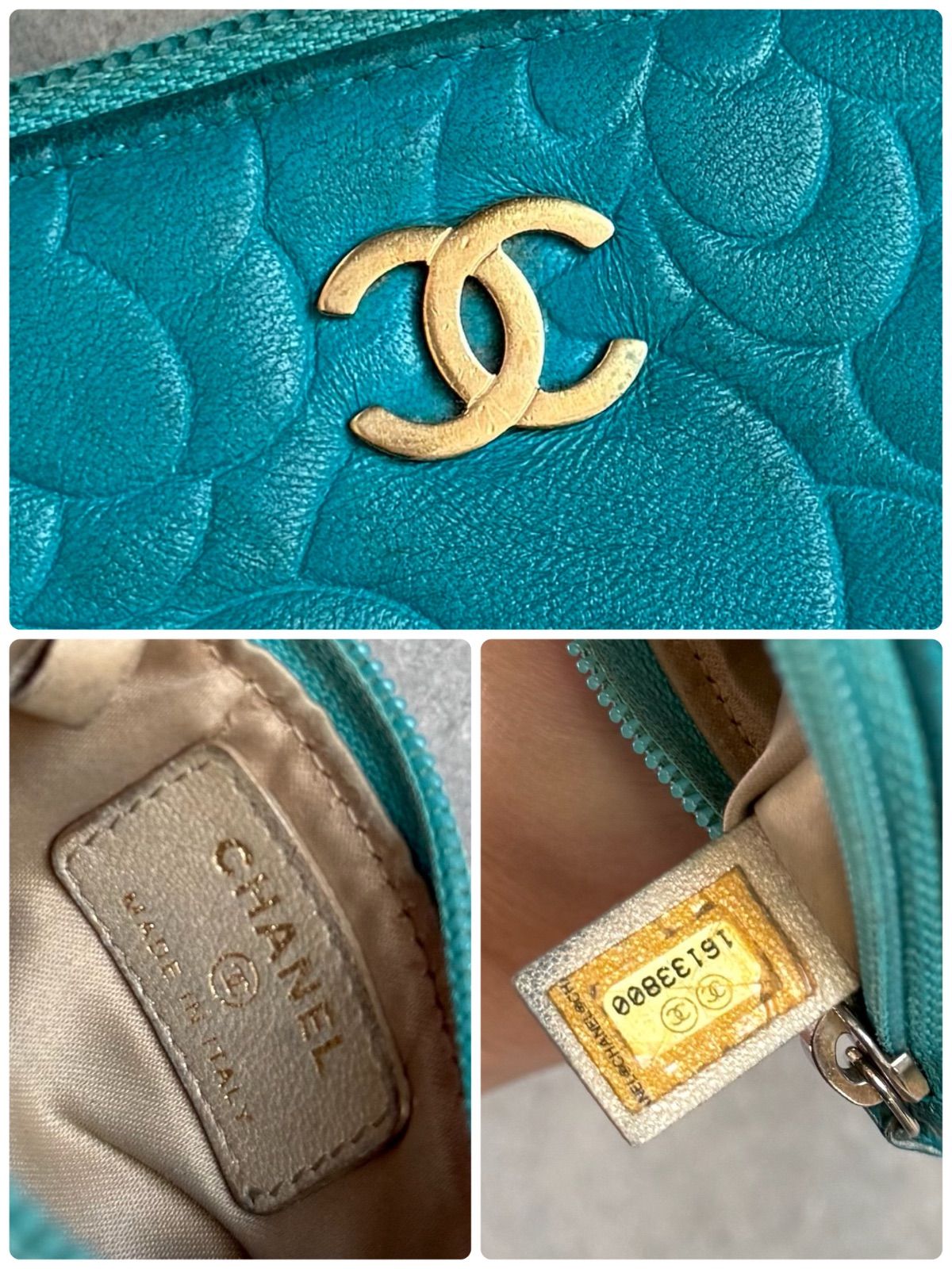 CHANEL シャネル カメリア コインケース ココマーク ターコイズブルー 