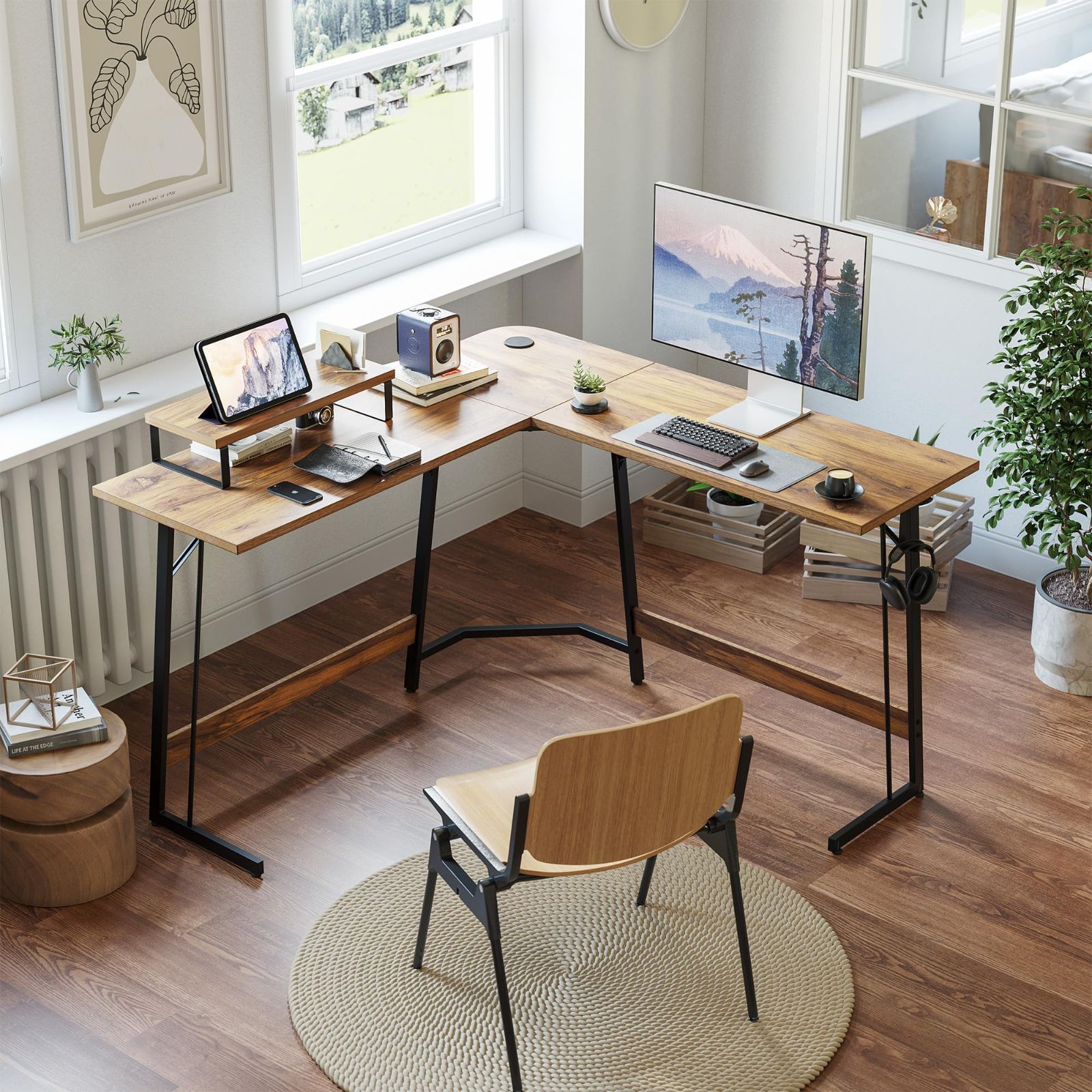 CubiCubi L字デスク 幅120cm*120cm ゲーミングデスク モニター台付き