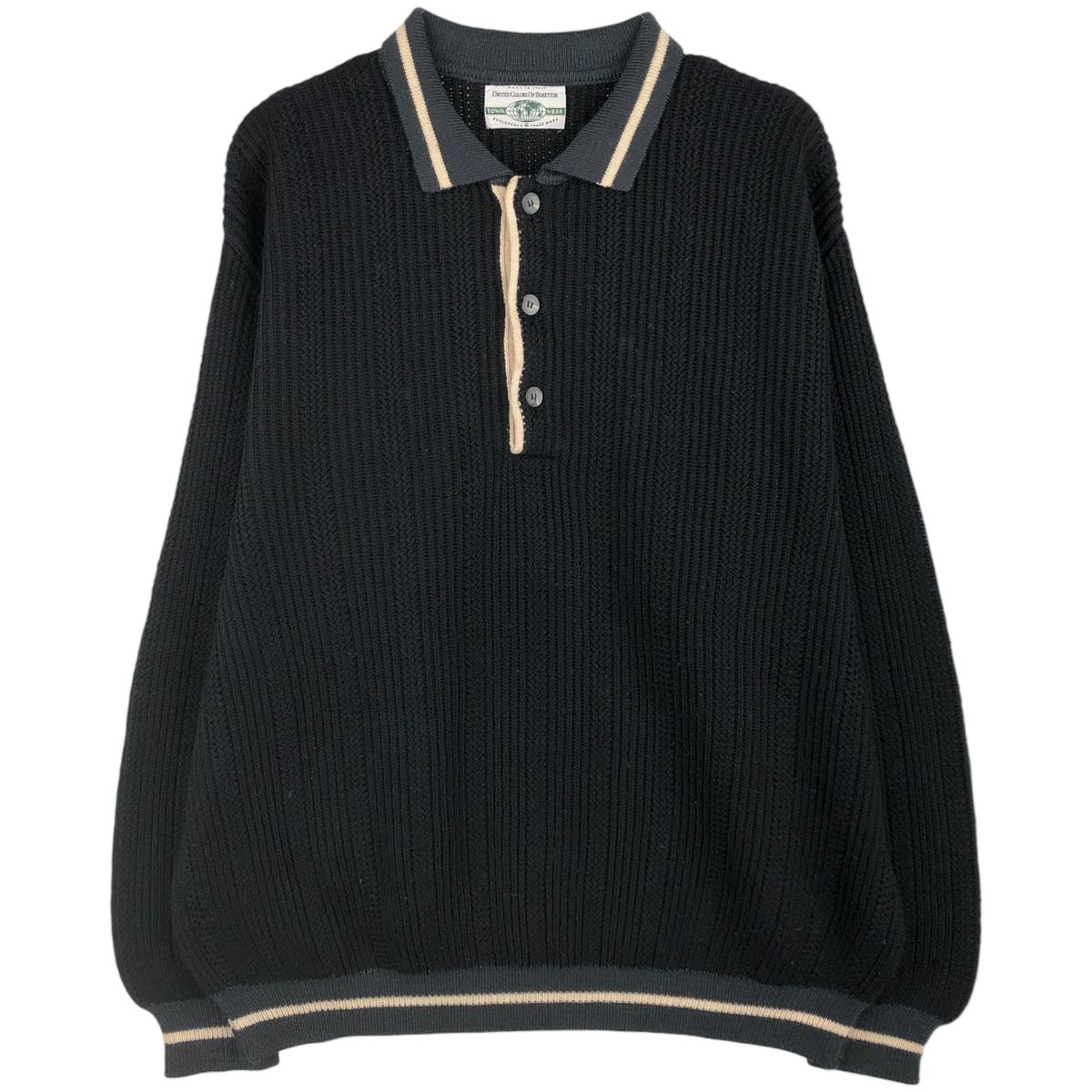 古着 UNITED COLORS OF BENETTON リブ編み ポロニットセーター メンズL 