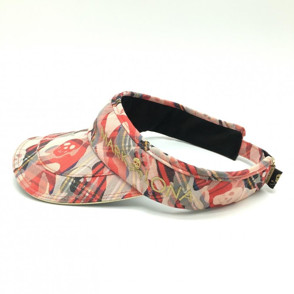 マークアンドロナ サンバイザー レッド系×白 チェック カモフラ柄