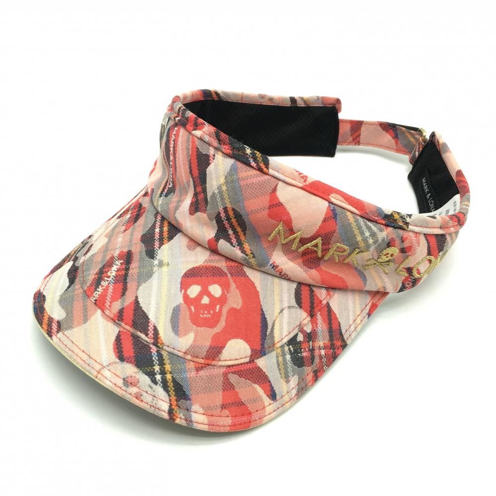 マークアンドロナ サンバイザー レッド系×白 チェック カモフラ柄