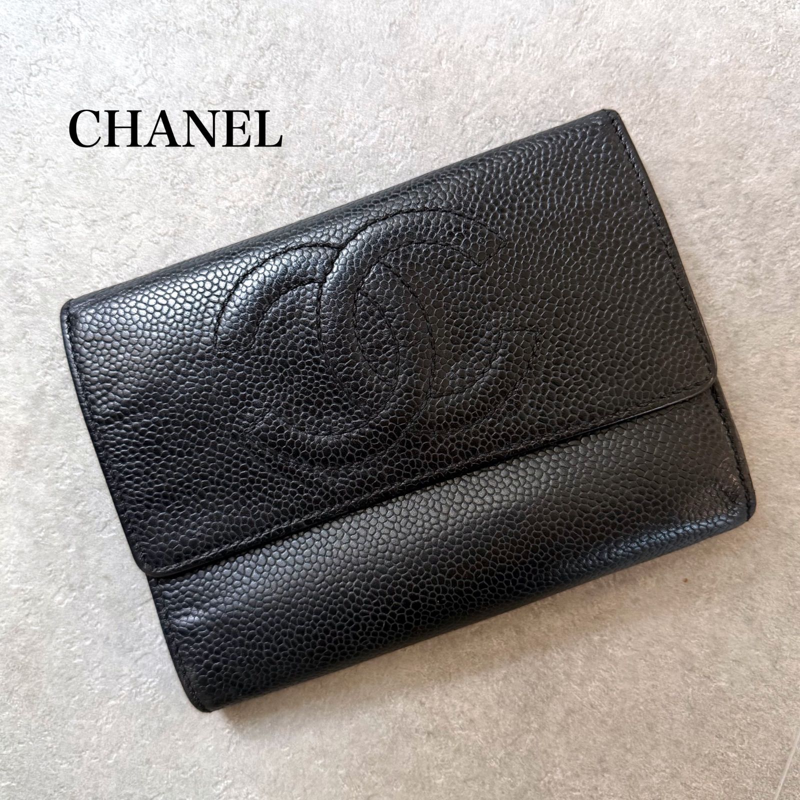 CHANEL シャネル デカココ キャビアスキン 三つ折り財布 ミディアム