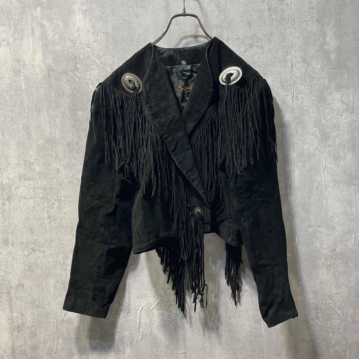 Scully ジャケット古着 フリンジスエードジャケット ブラック サイズ12