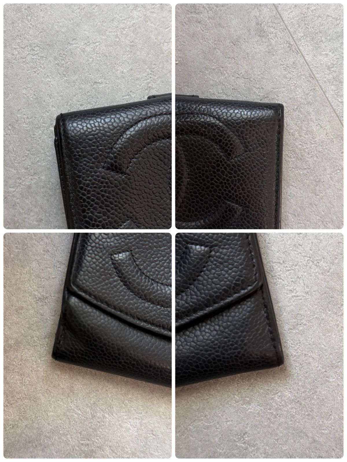 値下げ！CHANEL シャネル　財布　キャビアスキン　デカココ　黒　二つ折り CHANEL シャネル ココマーク キャビアスキン レザー 二つ折り財布