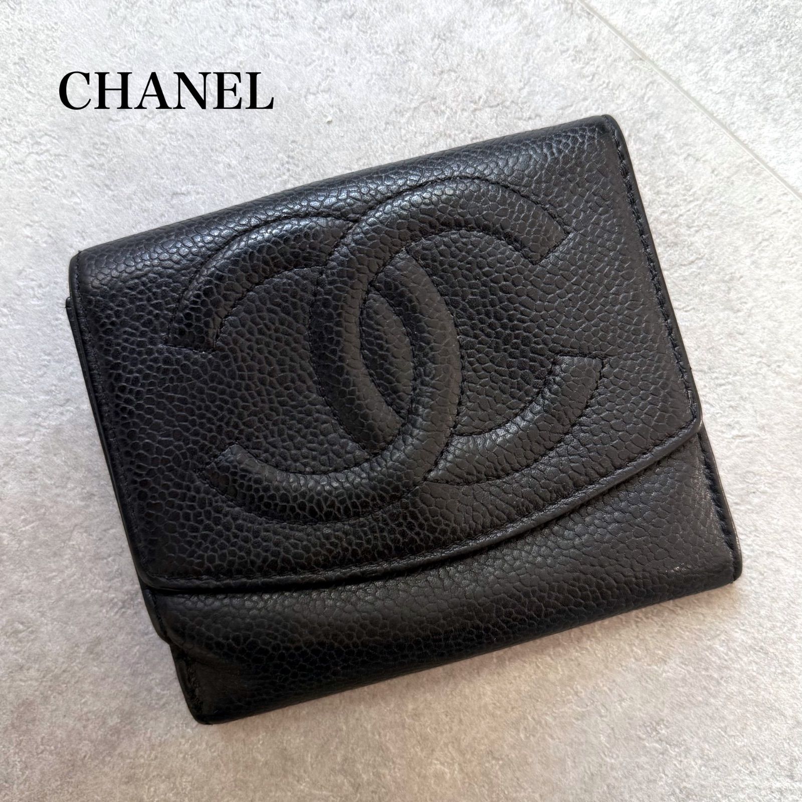 CHANEL シャネル キャビアスキン デカココ 二つ折り財布 wホック