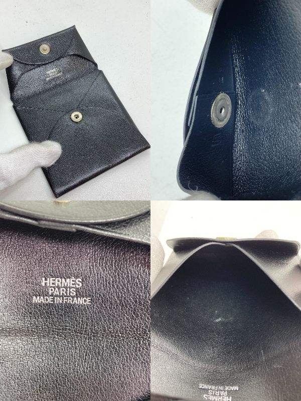 中古 HERMES バスティア コインケース ボックスカーフ ブラック 黒 □H