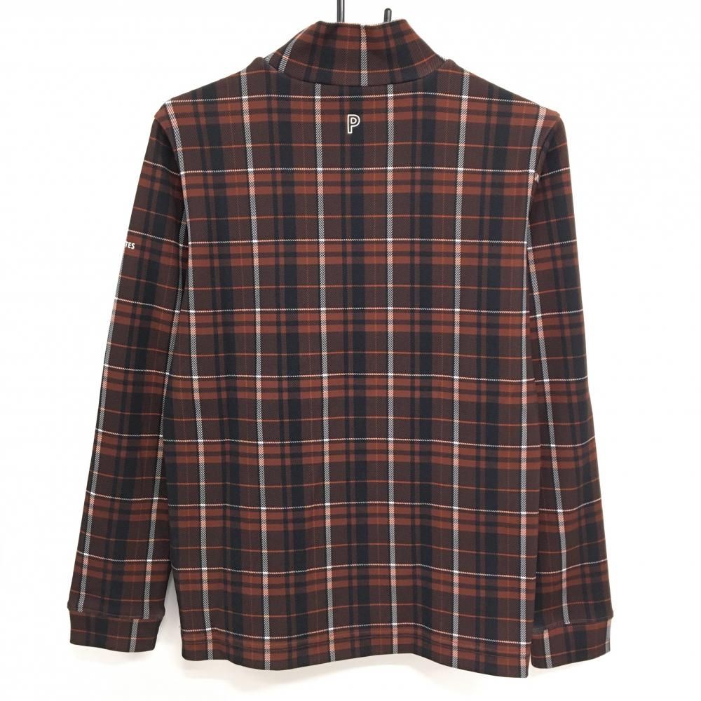 美品】パーリーゲイツ 長袖ハイネックシャツ ブラウン×白×黒 チェック