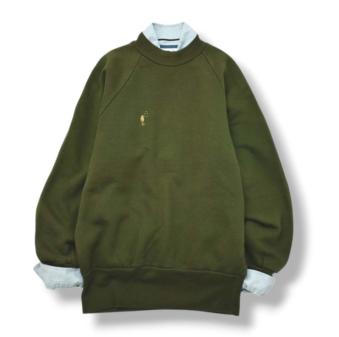 美品】 フクゾー FUKUZO ラグラン スウェット トレーナー L オリーブ
