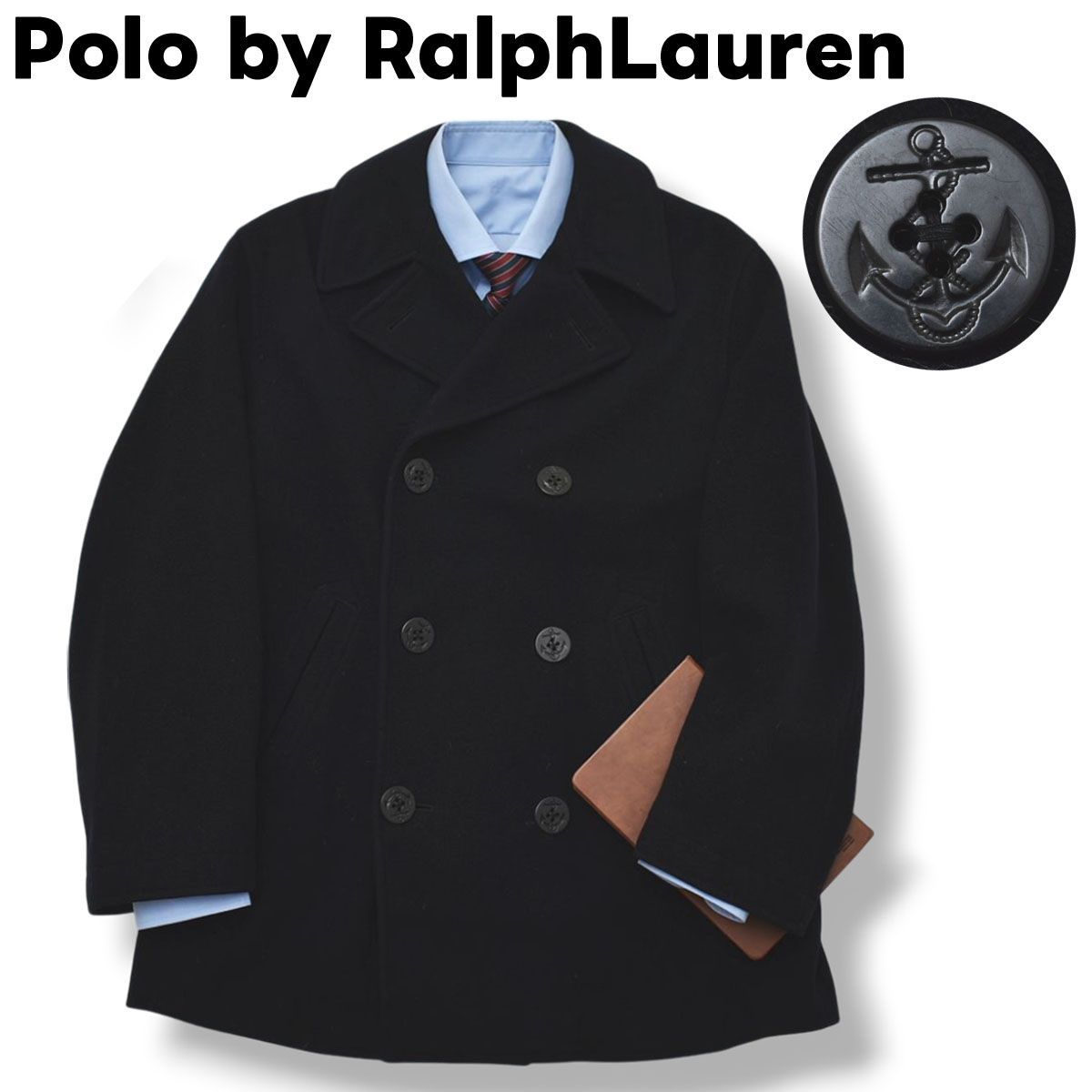 90s ポロ ラルフローレン Pコート センターベント 総裏地 170 ネイビー
