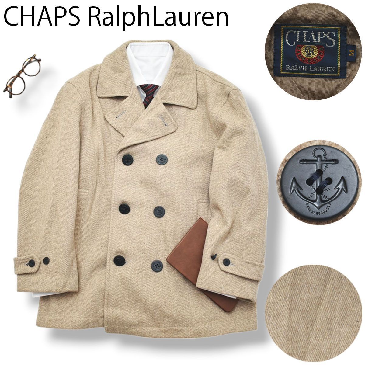 CHAPS Ralph Lauren ベージュ ピーコート ウール 3Lサイズ 80s チャップス ラルフローレン ヘリンボーンウール Pコート M