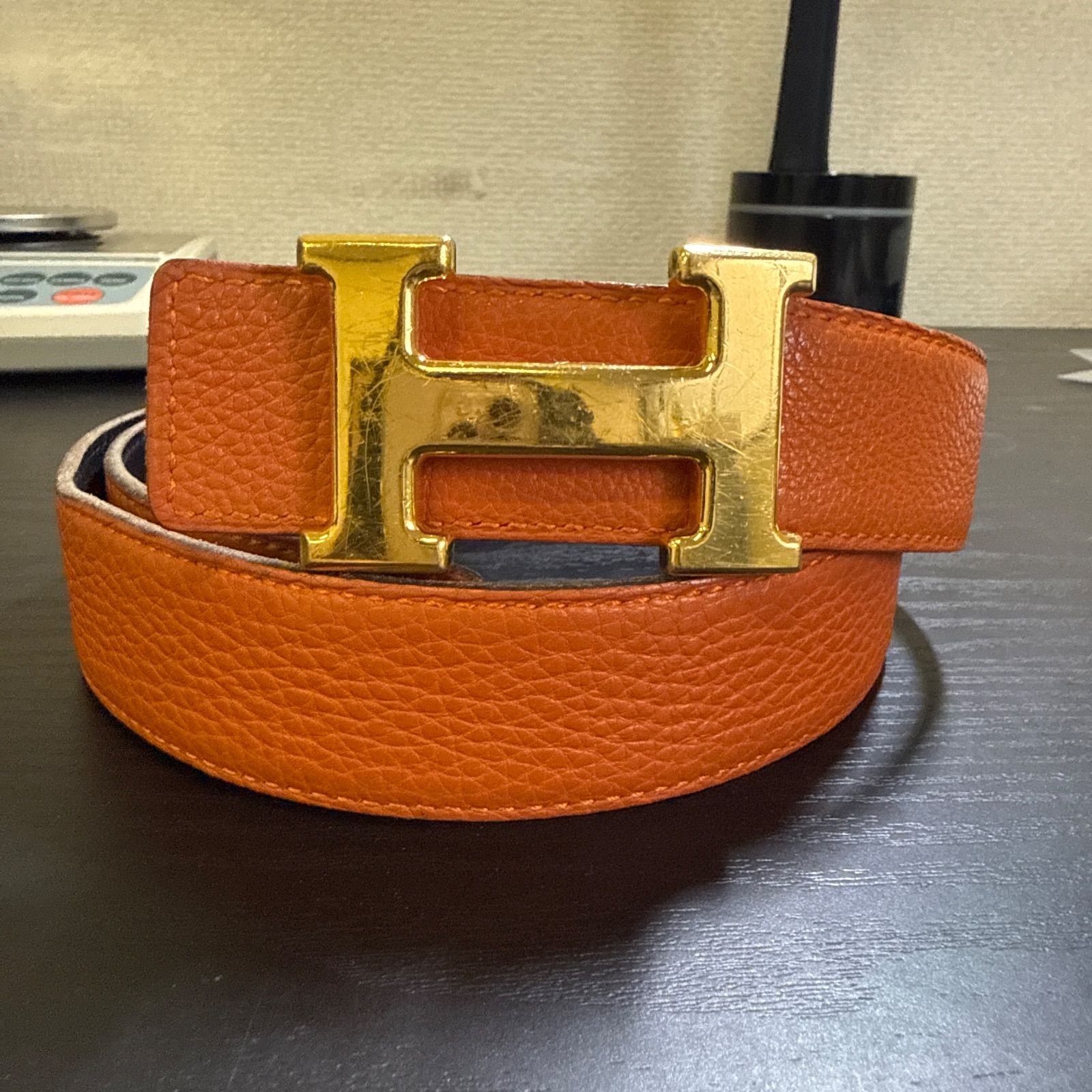 HERMES エルメス コンスタンスリバーシブルベルト75 ゴールドバックル ブラック|オレンジ