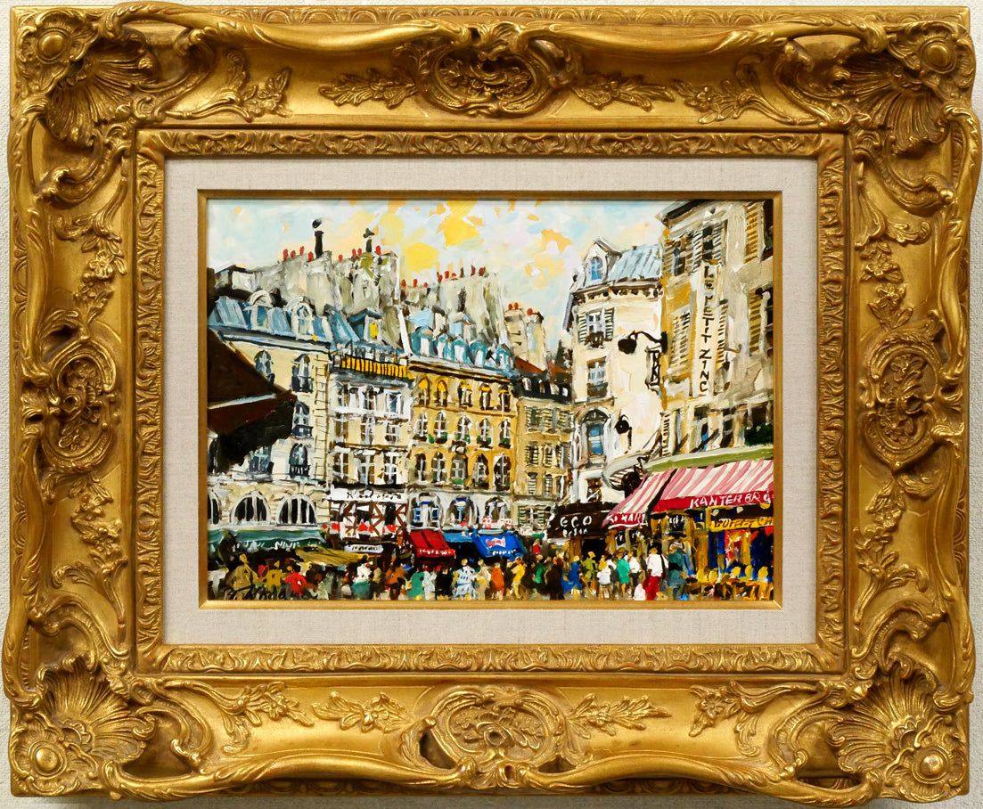 児玉 幸雄「セーヌ通りの朝市（パリ）」油絵・F4号 日動画廊取扱画家