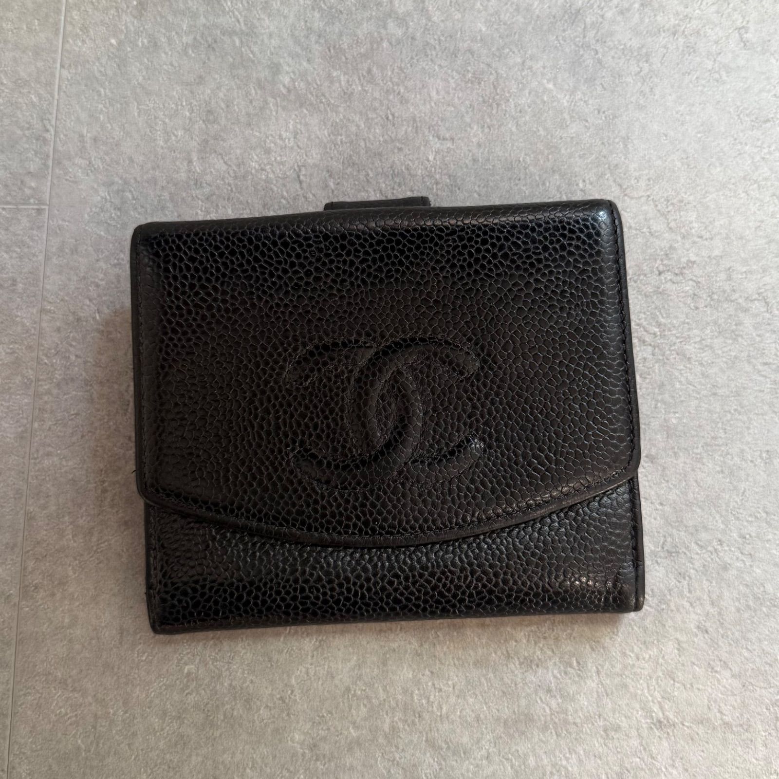 CHANEL シャネル キャビアスキン ココマーク 二つ折り財布 wホック