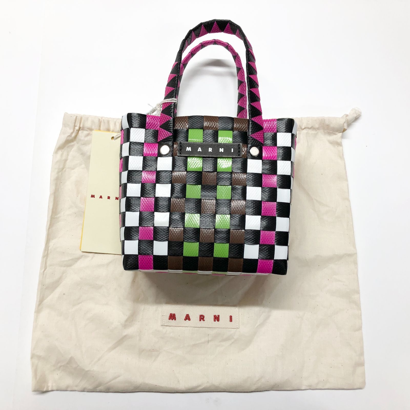 新品未使用 MARNI (マルニ) マイクロ バスケットバッグ ピンクマルチ 