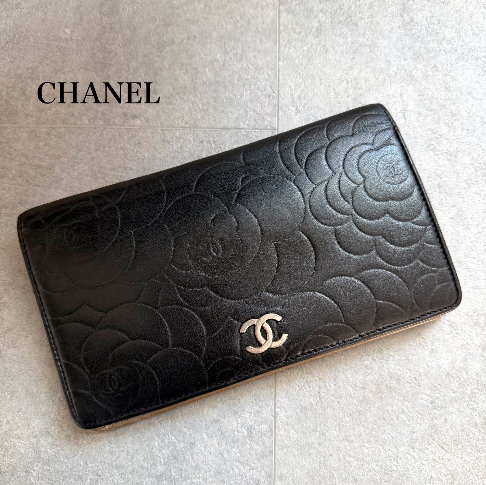 CHANEL シャネル カメリア ココマーク 二つ折り財布長財布 ブラック 黒