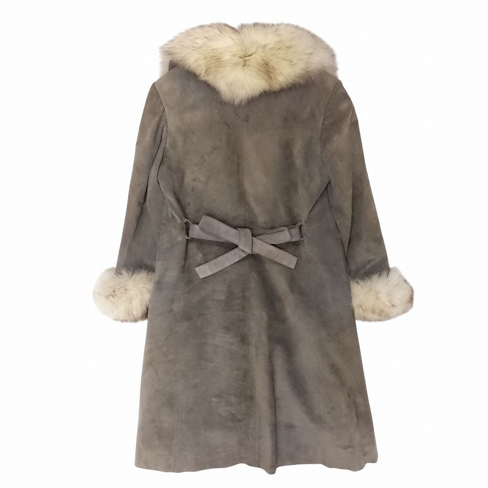 フォックスファー レザー コート ジャケット ロング丈 リアルファー 本