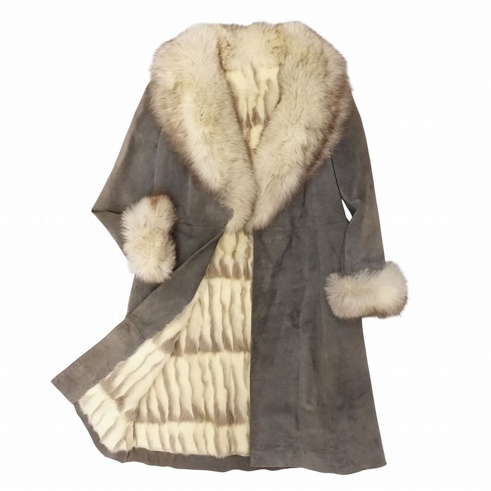 フォックスファー レザー コート ジャケット ロング丈 リアルファー 本