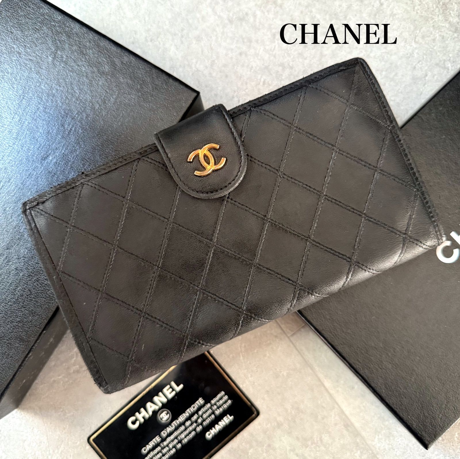 【良品】 シャネル ビコローレ 長財布 がま口 ココマーク ブラック CHANEL シャネル ココマーク ビコローレ がま口 二つ折り長財布 レザー