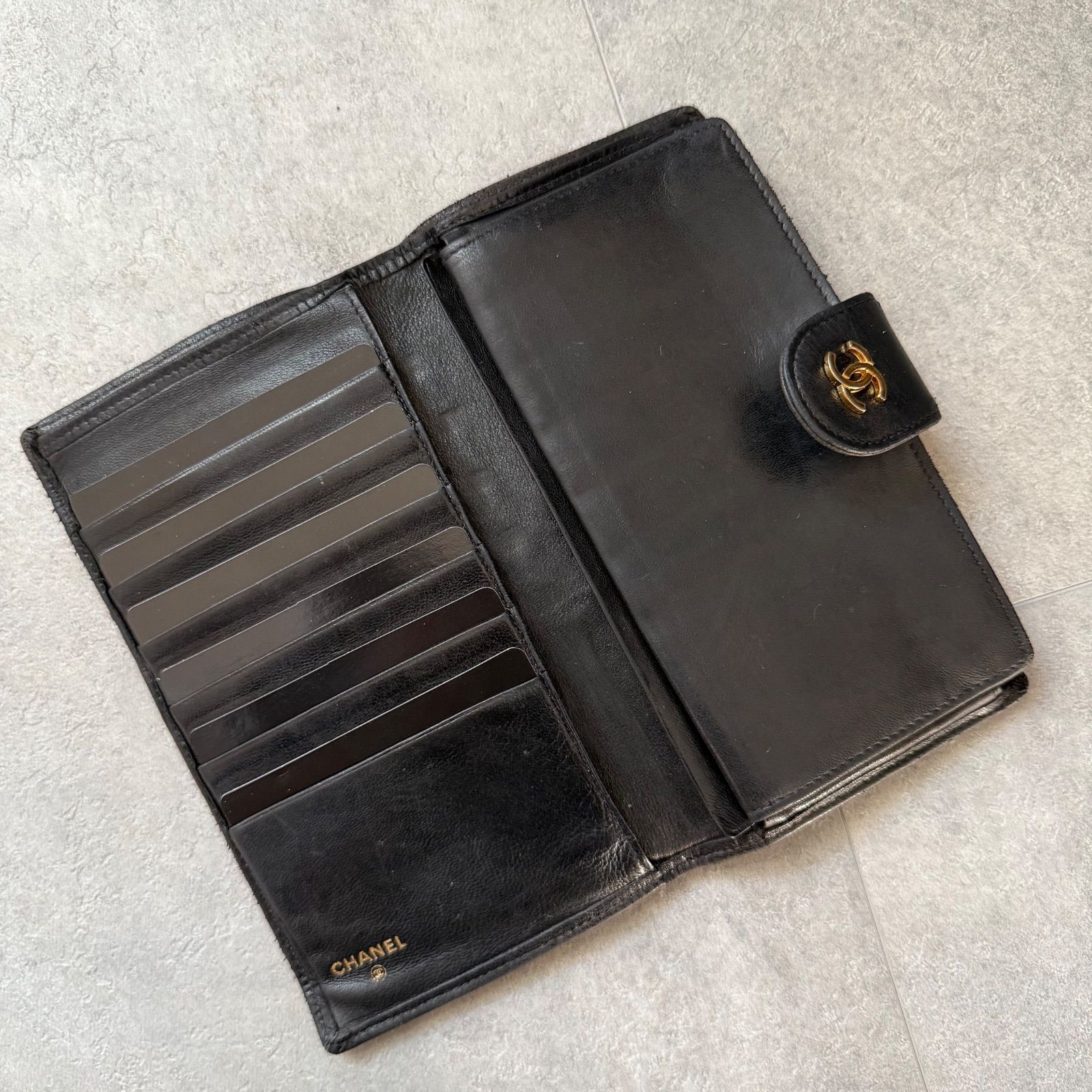 CHANEL シャネル ココマーク ビコローレ がま口 二つ折り長財布 レザー