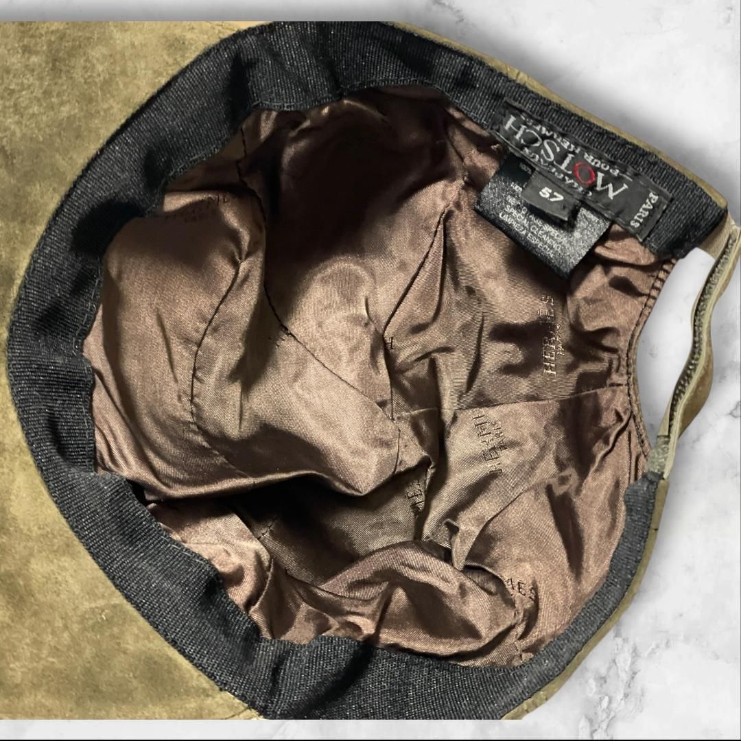 エルメス Motsch 深緑 スエード キャップ 57 刺繍ロゴ - メルカリ