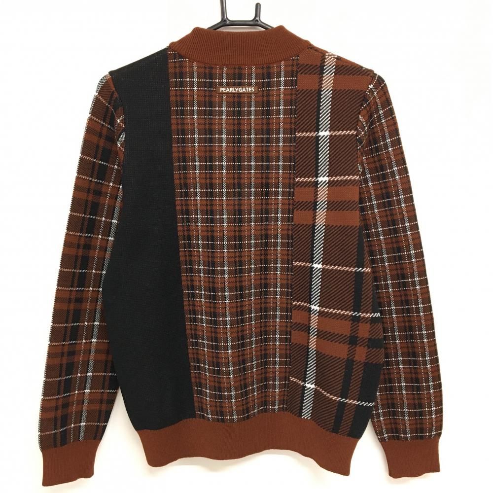 超美品】パーリーゲイツ ハイネックセーター ブラウン×黒×白 チェック