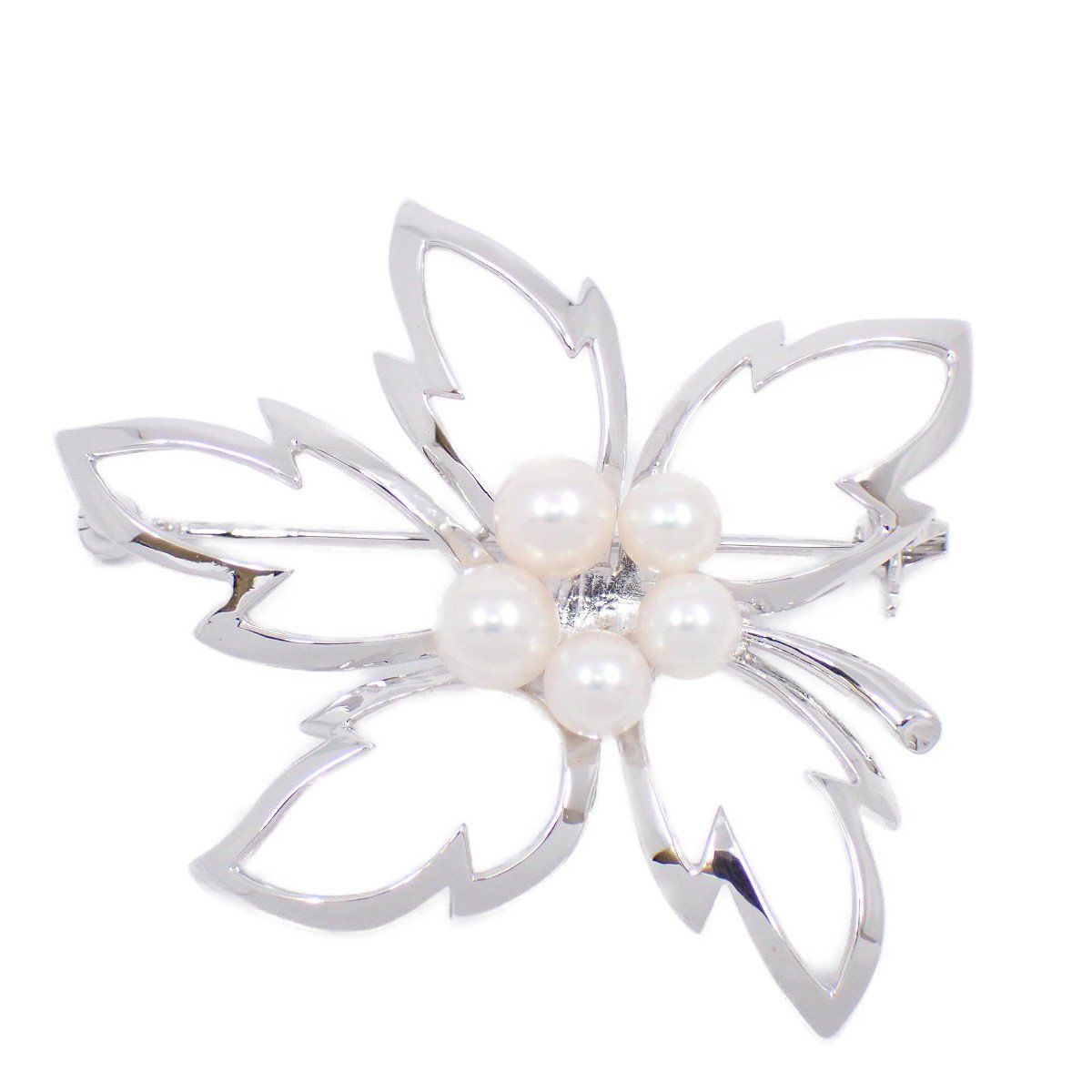 MIKIMOTO ミキモト 紅葉モチーフ リーフ ブローチ シルバー/パール5粒