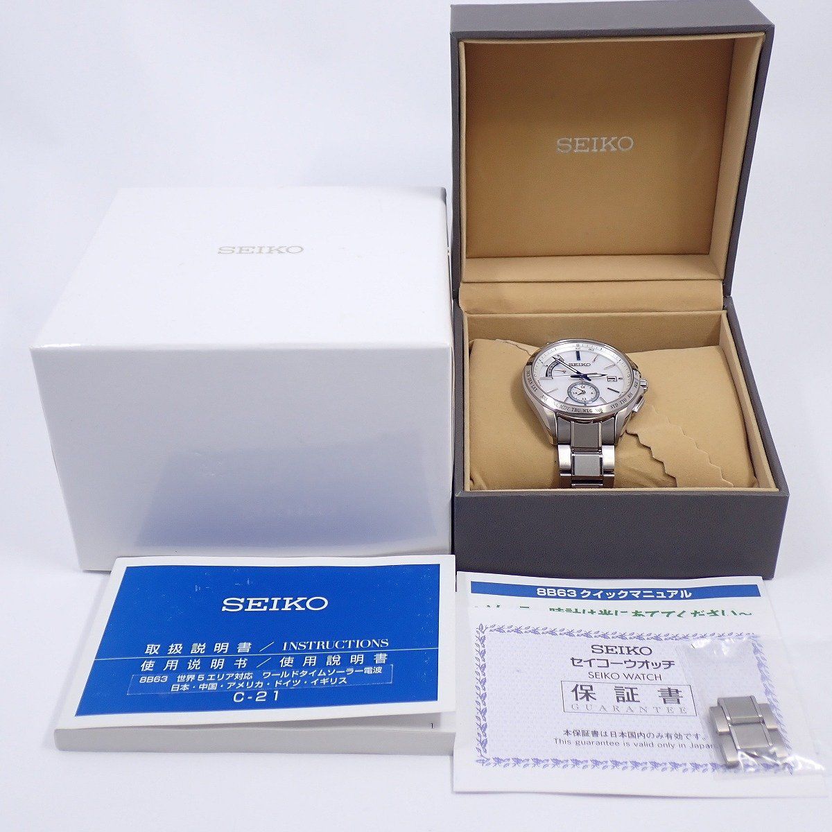 SEIKO ブライツ ワールドタイムソーラー電波チタン 白文字盤 純正革ベルト SEIKO セイコー ブライツエキスパート ワールドタイム ソーラー電波