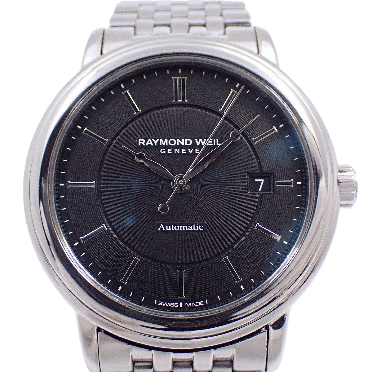 レイモンドウィル マエストロ 自動巻き メンズ 腕時計 黒文字盤 純正SS