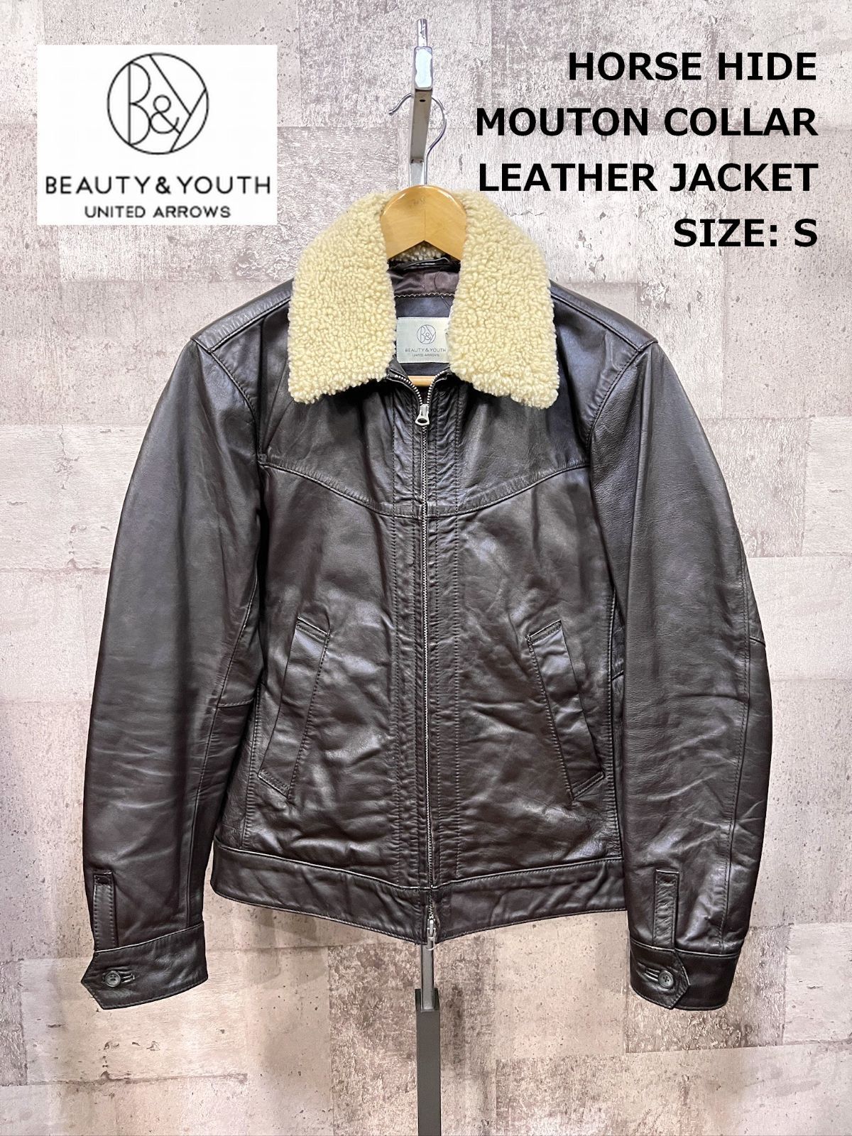 美品 ユナイテッドアローズ B&Y 馬革 着脱ムートン襟 ホースレザー