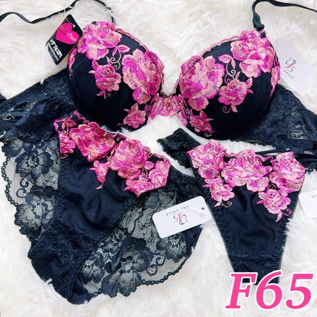 ブラショーツセット 3点セットF65 Tバック高級感 豪華刺繍 花柄刺繍