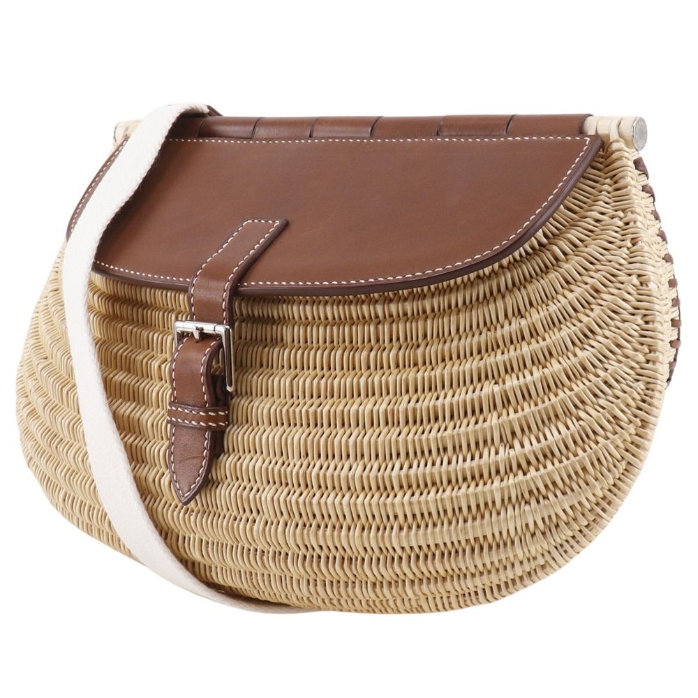 HERMES エルメス フィッシングバスケット カゴバッグ レザー 茶 ショルダーバッグ HERMES】エルメス フィッシングバスケット カゴバッグ レザー×ウィロー
